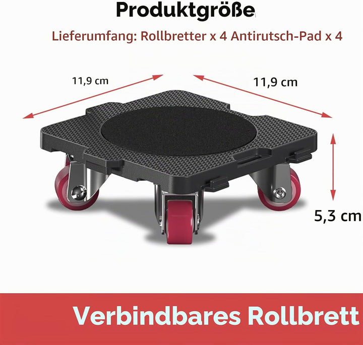 ONEON 4 Pack Möbelroller Schonende Transportrollen aus TPE, 360 Grad drehbar Möbel Transportroller,