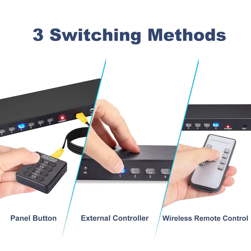 DGODRT VGA KVM Switch 8 Port mit 8 KVM Kabel, USB Umschalter für 8PC Sharing Tastatur, Maus, Drucker