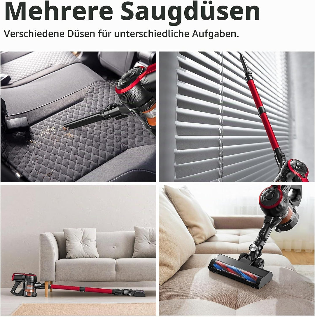 VEGREM Akku Staubsauger 25Kpa, Staubsauger Kabellos 160W mit 2 Saugmodi, LED-Leuchten, Cordless Vacu