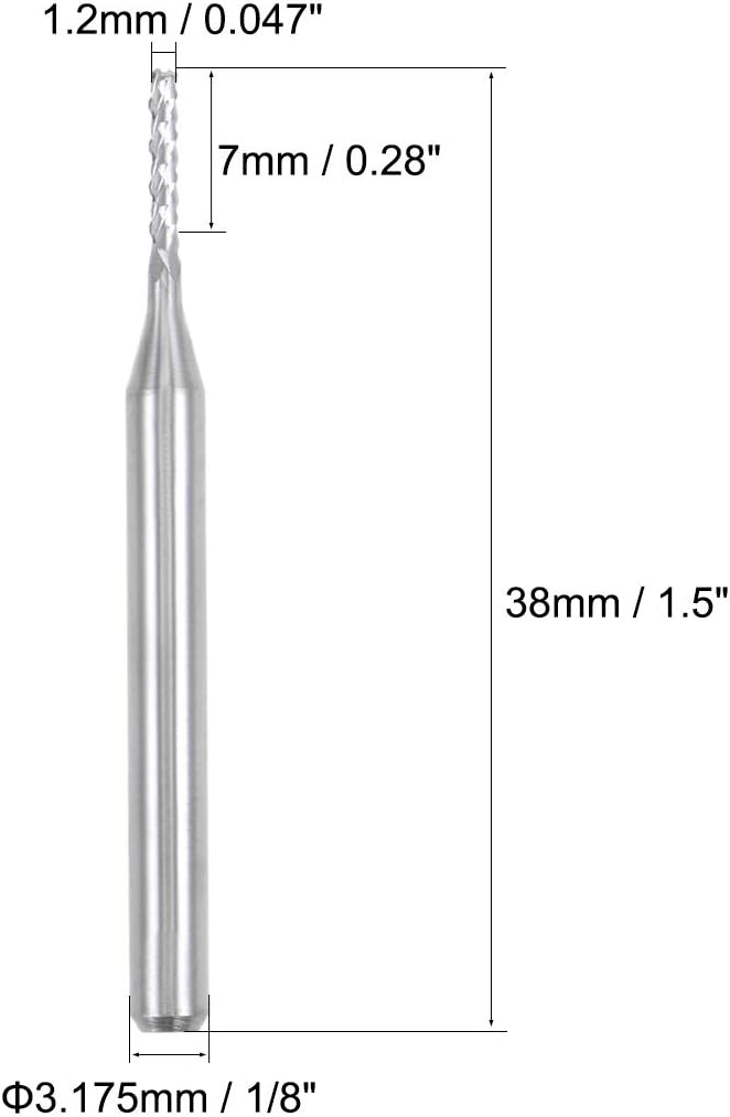 sourcing map 10 Stücke 1,2mm Hartmetall Schaftfräser Gravur Fräser für Leiterplattenmaschine, 1/8 "S