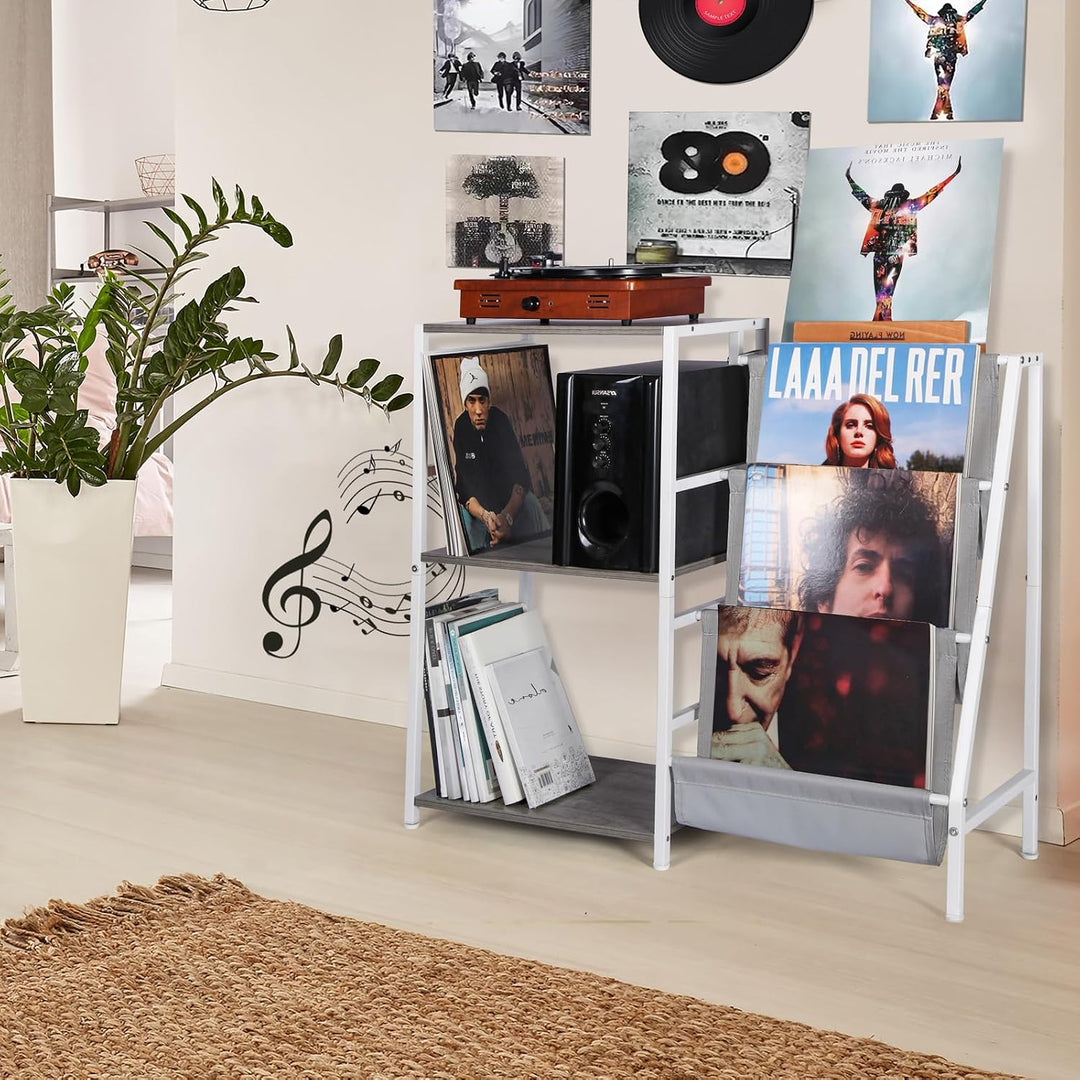 HYCFYJR Plattenspieler Ständer, Schallplatten Aufbewahrung mit 3-stufiger Vinyl Halter, Schallplatte
