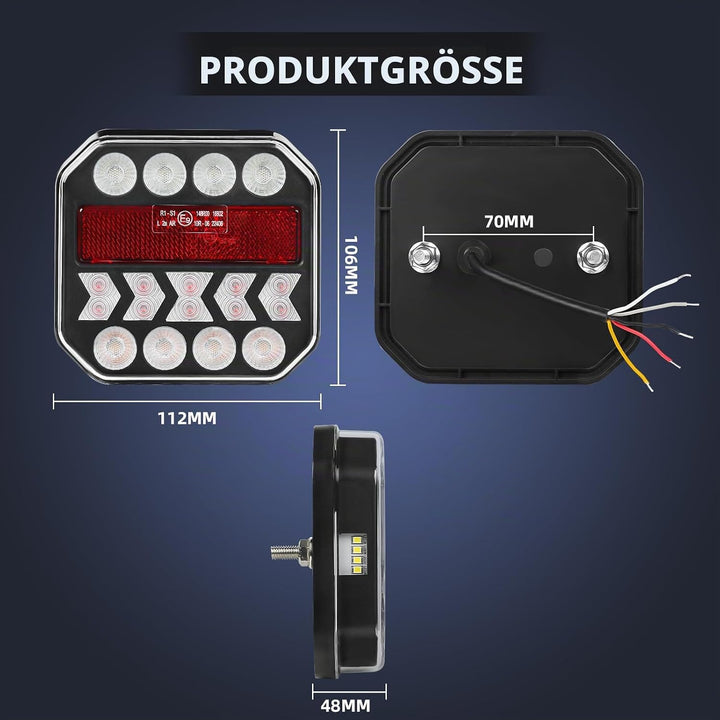 2 Stück Anhänger Rücklichter, IP65 12/24 V Superhell Wasserdicht Blinker Bremse Rückwärtsgang Nebels