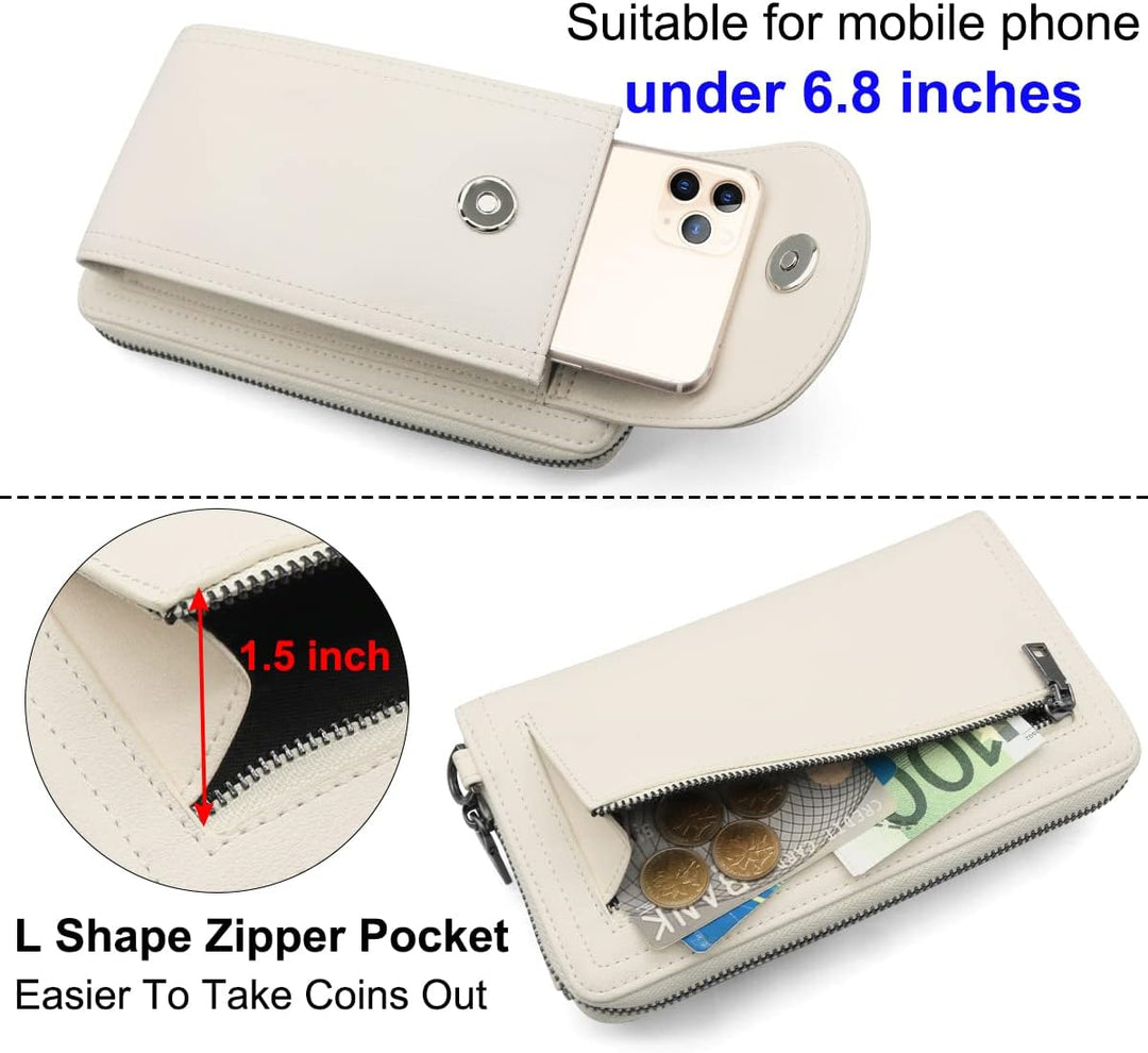REETEE Handytasche zum Umhängen RFID Schutz Geldbeutel Damen Handy Umhängetasche Leder Viele Fächer