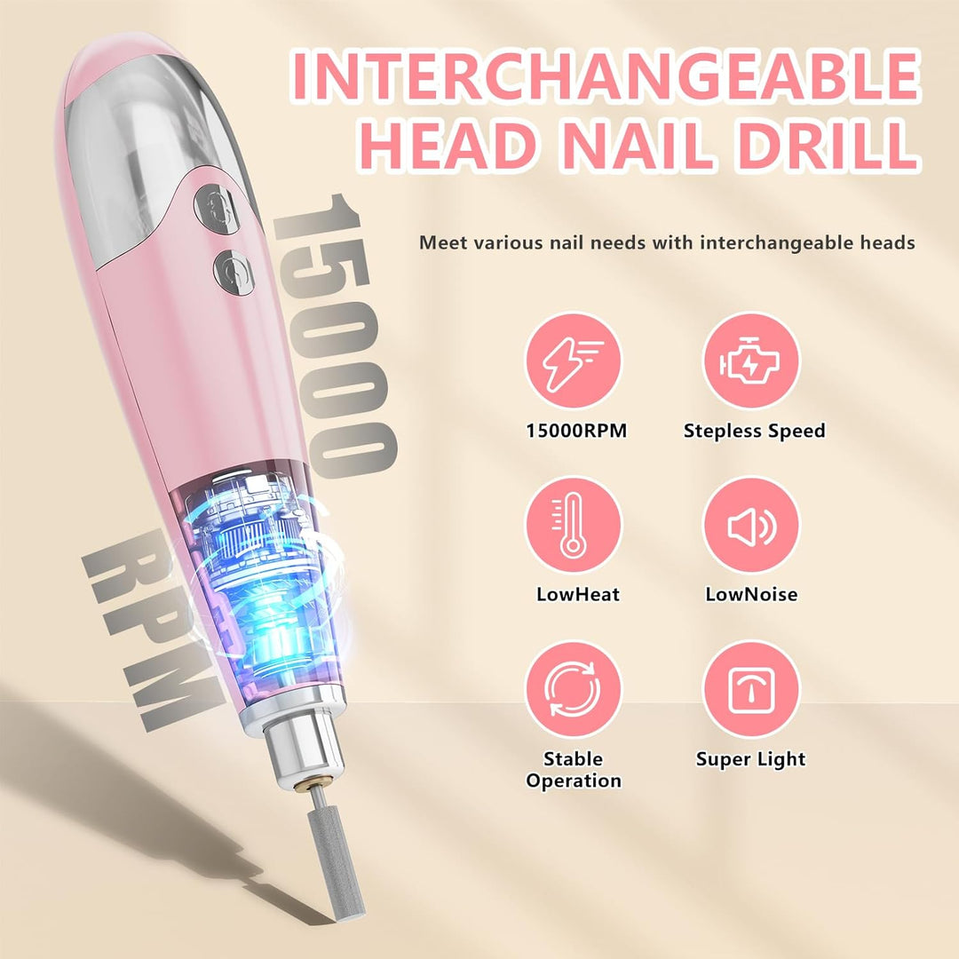 Nagelfräser mit Absaugung-15000U/min, Vakuum-Nagelventilator-Staubsammler mit wiederverwendbarem Fil