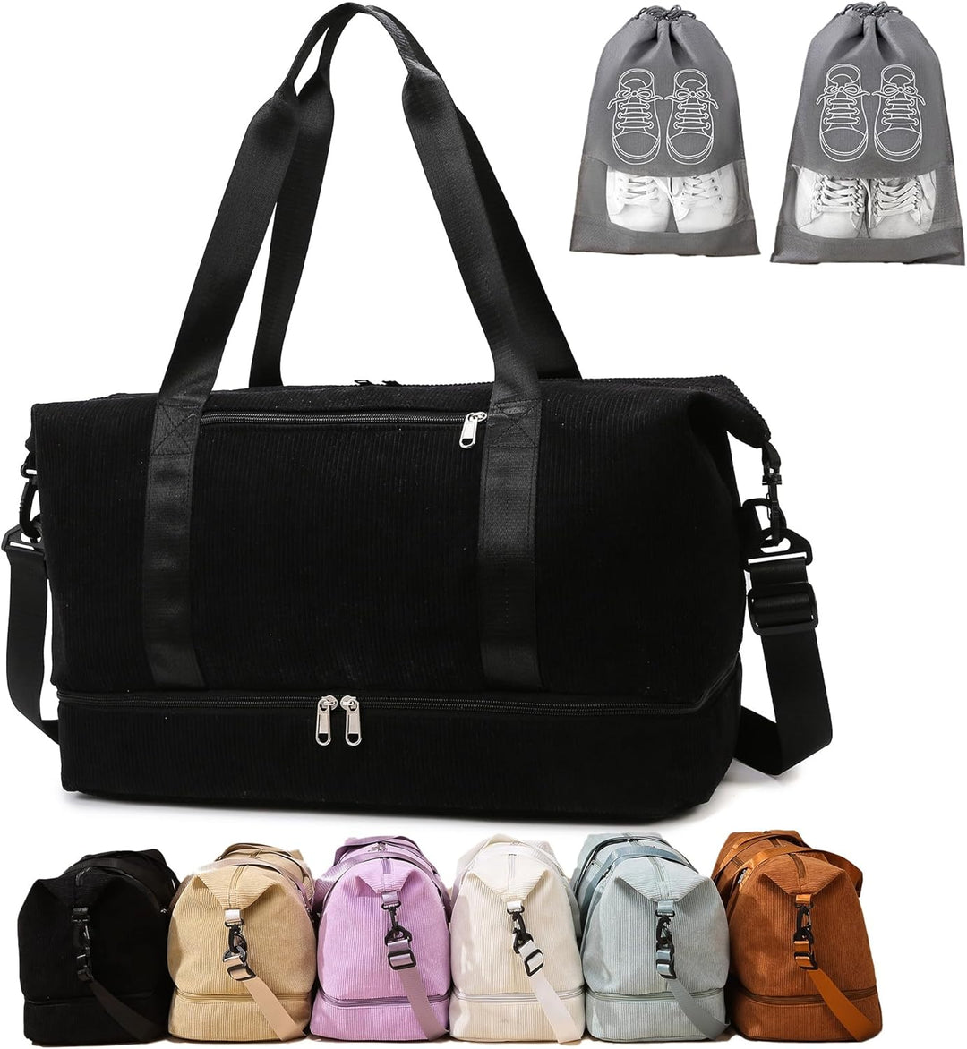 Sporttasche Reisetasche Damen, 35L Weekender Travel Duffle Bag mit 2 schuhbeuteln, Schuhfach & Nassf