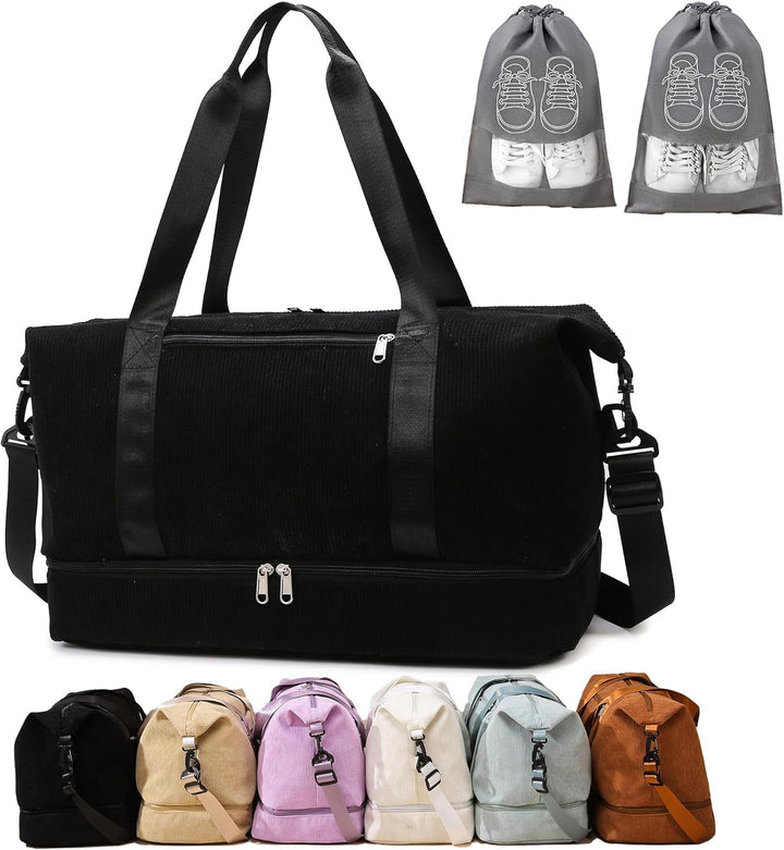 Sporttasche Reisetasche Damen, 35L Weekender Travel Duffle Bag mit 2 schuhbeuteln, Schuhfach & Nassf
