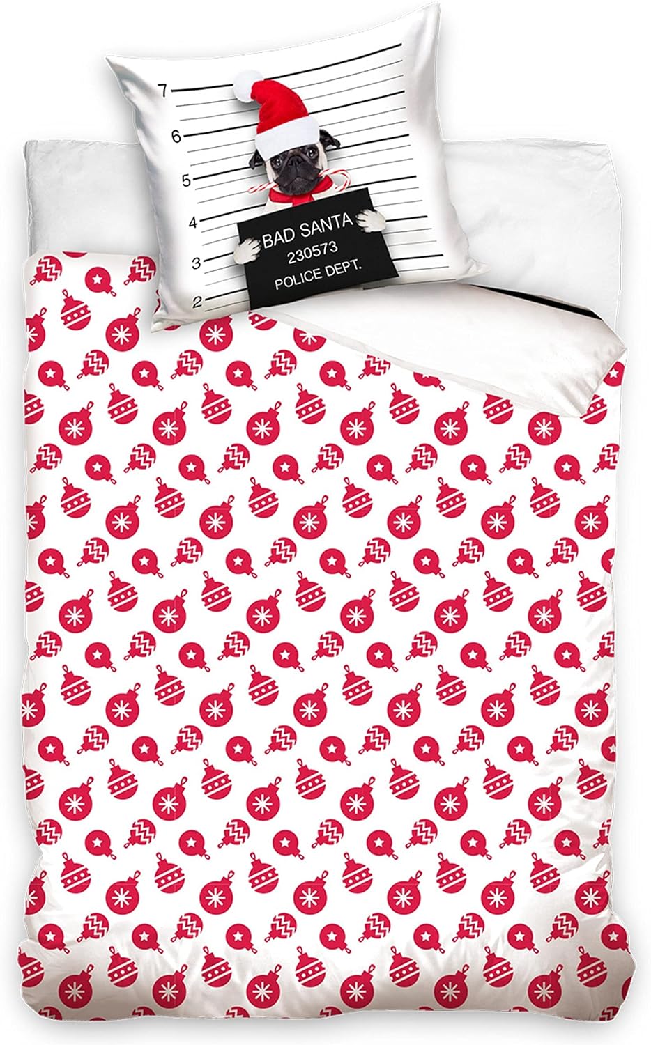 MTOnlinehandel Bettwäsche-Set 135x200 · witzige Weihnachts-Bettwäsche · Bad Santa Mops Winter-Motiv