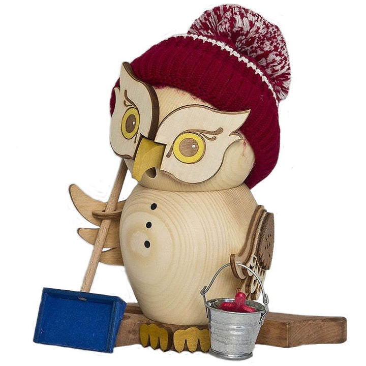 Räuchermann Eule Schneefeger von DREGENO SEIFFEN 19 cm – Original erzgebirgische Handarbeit, stimmun