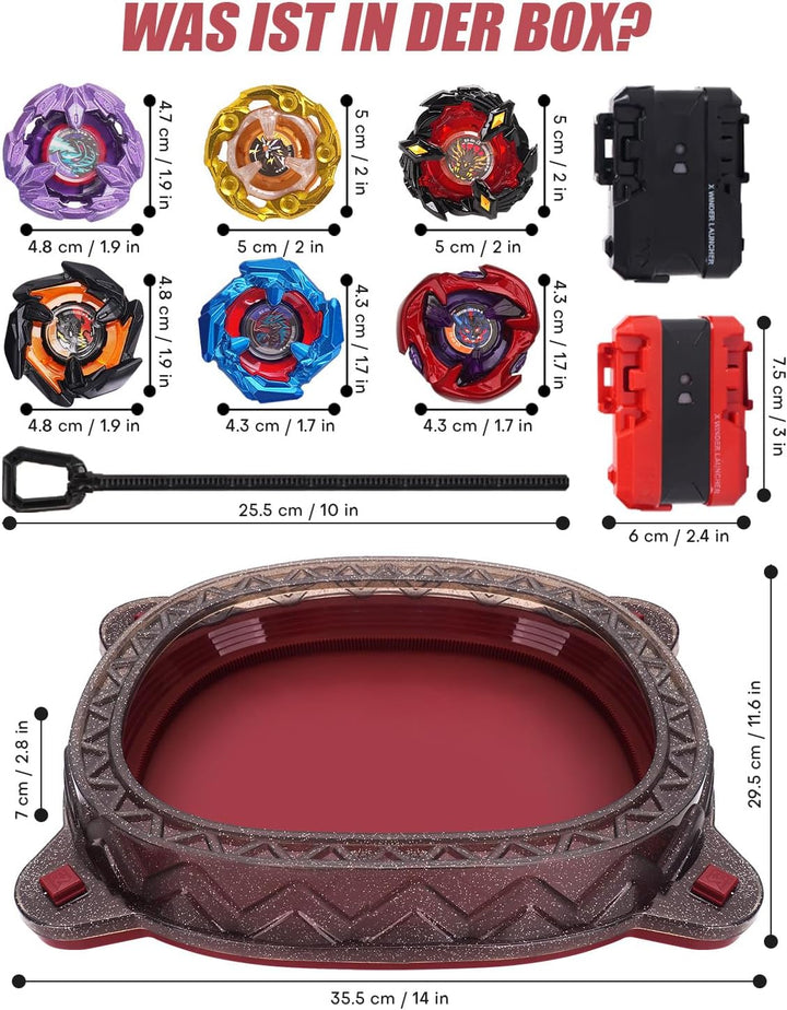 X-Arena Starter-Set – mit 6 X-Tops, 2 Startern & Arena, Ultimatives Battle-Set für Kinder ab 6 J 6To