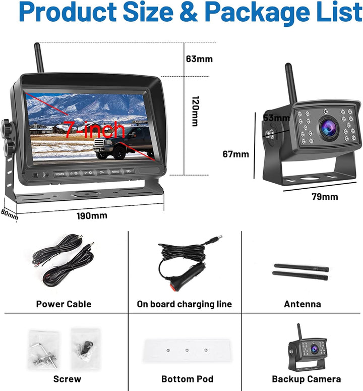 Hikity Kabellos Digital AHD Rückfahrkamera Set mit 7‘’ Split-Screen Monitor IPS Bildschirm & IP66 wa