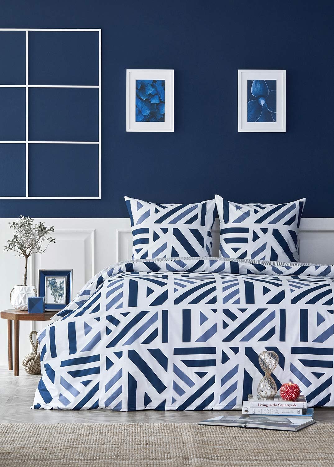 Nautica Home Orion_Bettwäsche Set_hochwertiger Renforce%100 Baumwolle Blau, weiss 155X220 + 80X80+ K