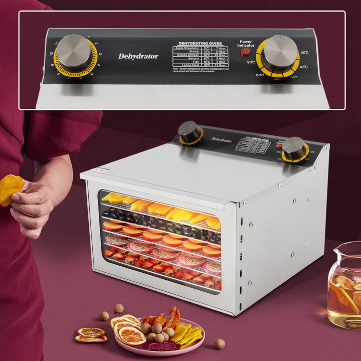 6-Trays Dörrautomat,400W Lebensmittel-Trocknungsmaschine mit 0-12H Timing,30-90℃/86-194℉ Temperaturb