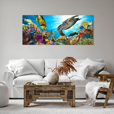 Wandbilder Dekoration Wohnzimmer Riff Koralle Fisch Panorama Bilder auf Leinwand 120x50cm Leinwandbi