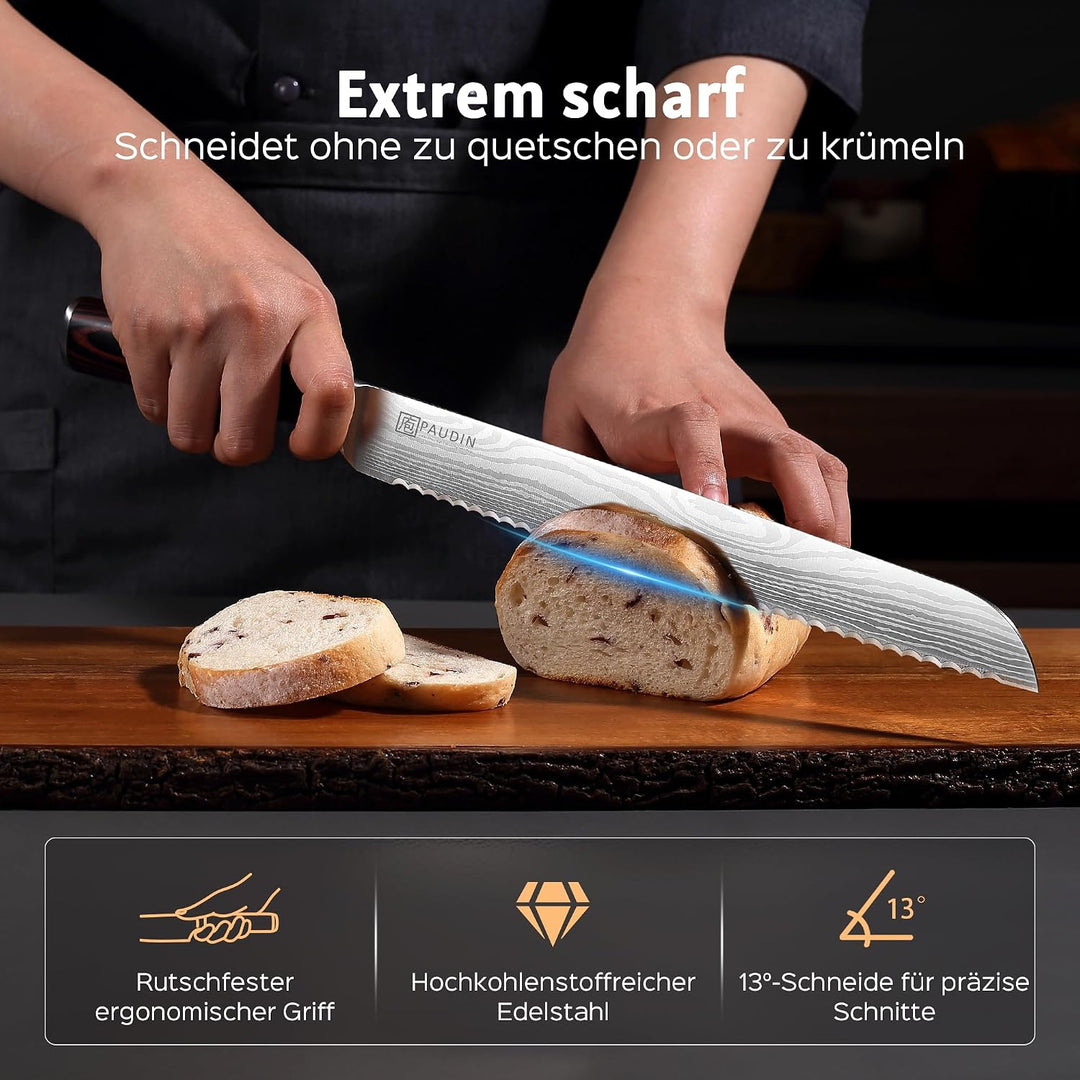 PAUDIN Brotmesser mit Wellenschliff 26 cm aus hochwertigem rostfreiem Edelstahl, extra scharfe Messe