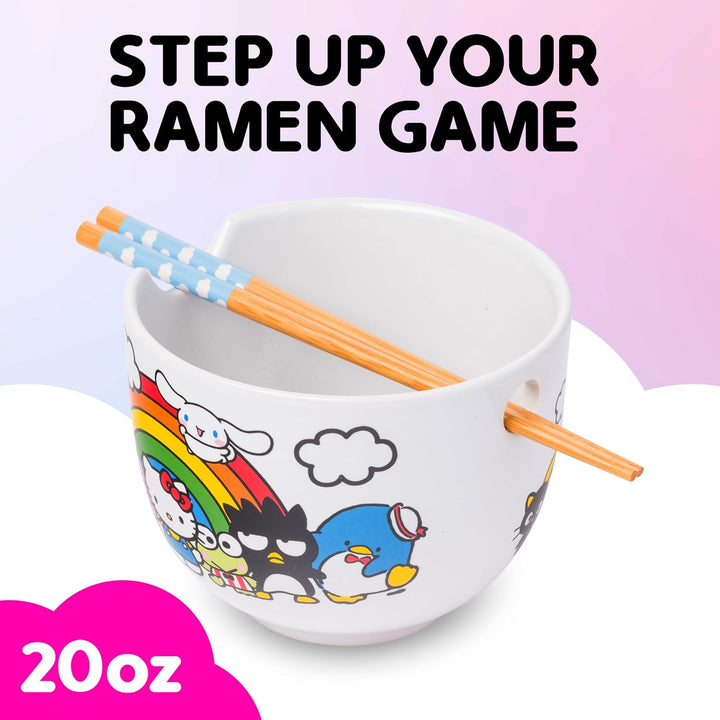 Silver Buffalo Sanrio Hello Kitty and Friends Regenbogen-Keramik-Reisschale mit Essstäbchen, 590 ml,