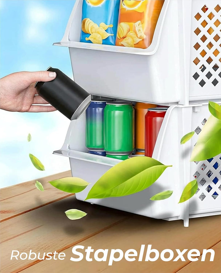Skywin TidyFriend Stapelbare Aufbewahrungsboxen 4er-Set – Offene Front Organizer für Küche & Vorrats