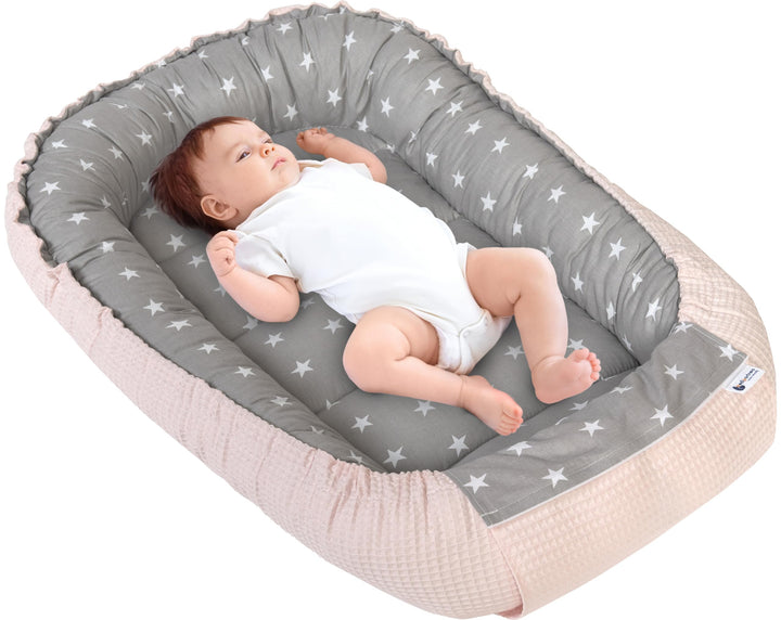 Medi Partners Babynest Kuschelnest Babynestchen 100% Baumwolle Waffle Nestchen Reisebett für Babys S