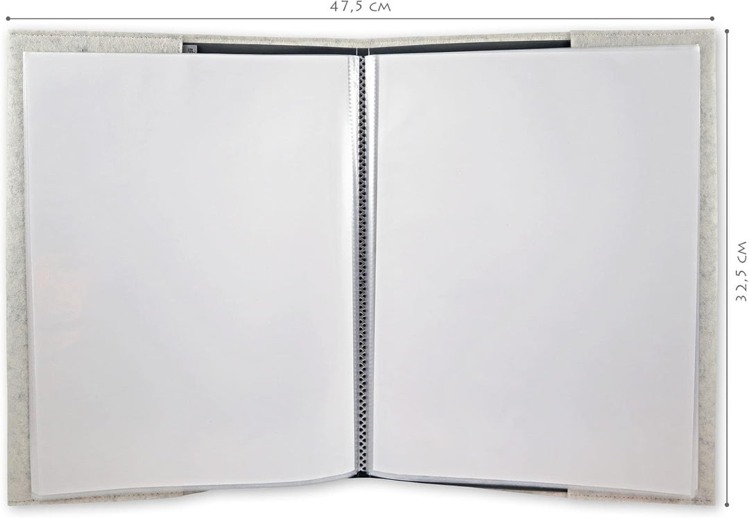 Goldi-Design Zeugnismappe Bücherwurm weiss 100% Wollfilzumschlag und Sichtbuch DIN A4 mit 20 Hüllen