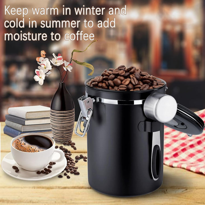 Frasheng Kaffeedose Edelstahl,Kaffeedose Luftdicht mit Edelstahl Löffel,750g/1,8L Kaffeebehälter,Vak