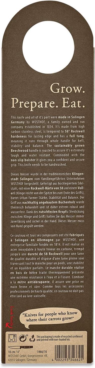 WÜSTHOF Urban Farmer Gemüsemesser 10 cm, Silber 10 cm Gemüsemesser Single, 10 cm Gemüsemesser Single