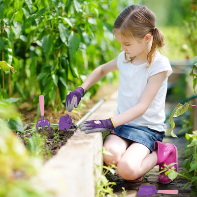 DKINY 5tlg Gartengeräte für Kinder Einhorn Gartenset mit Gartenschürze Handschuhe Gartenschaufel Han