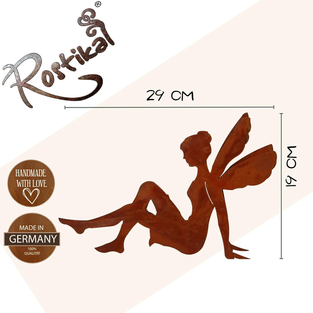 Rostikal Fee Elfe Gartenfigur 25 cm - Gartenfiguren & Gartenstatuen, Rost Gartendeko Figuren für dra