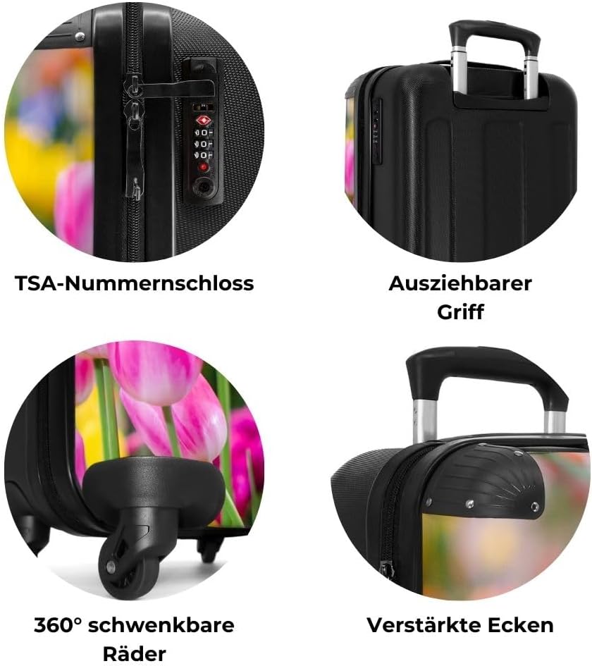 NoBoringSuitcases.com® Koffer Handgepäck Trolley Rollkoffer Kleine Reisekoffer mit 4 Rollen - Blumen