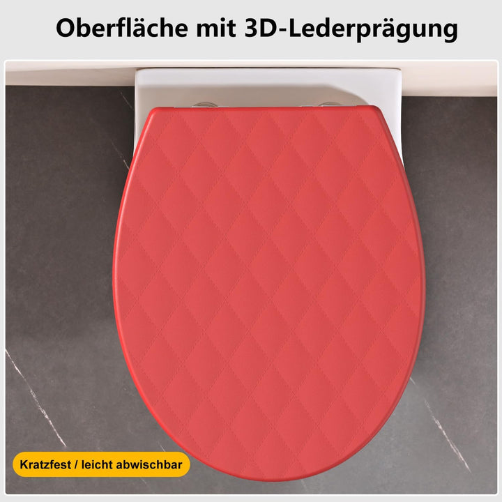 WC Sitz Rot mit absenkautomatik Oval, Toilettendeckel mit Quick-Release Funktion, Klobrille, Klodeck