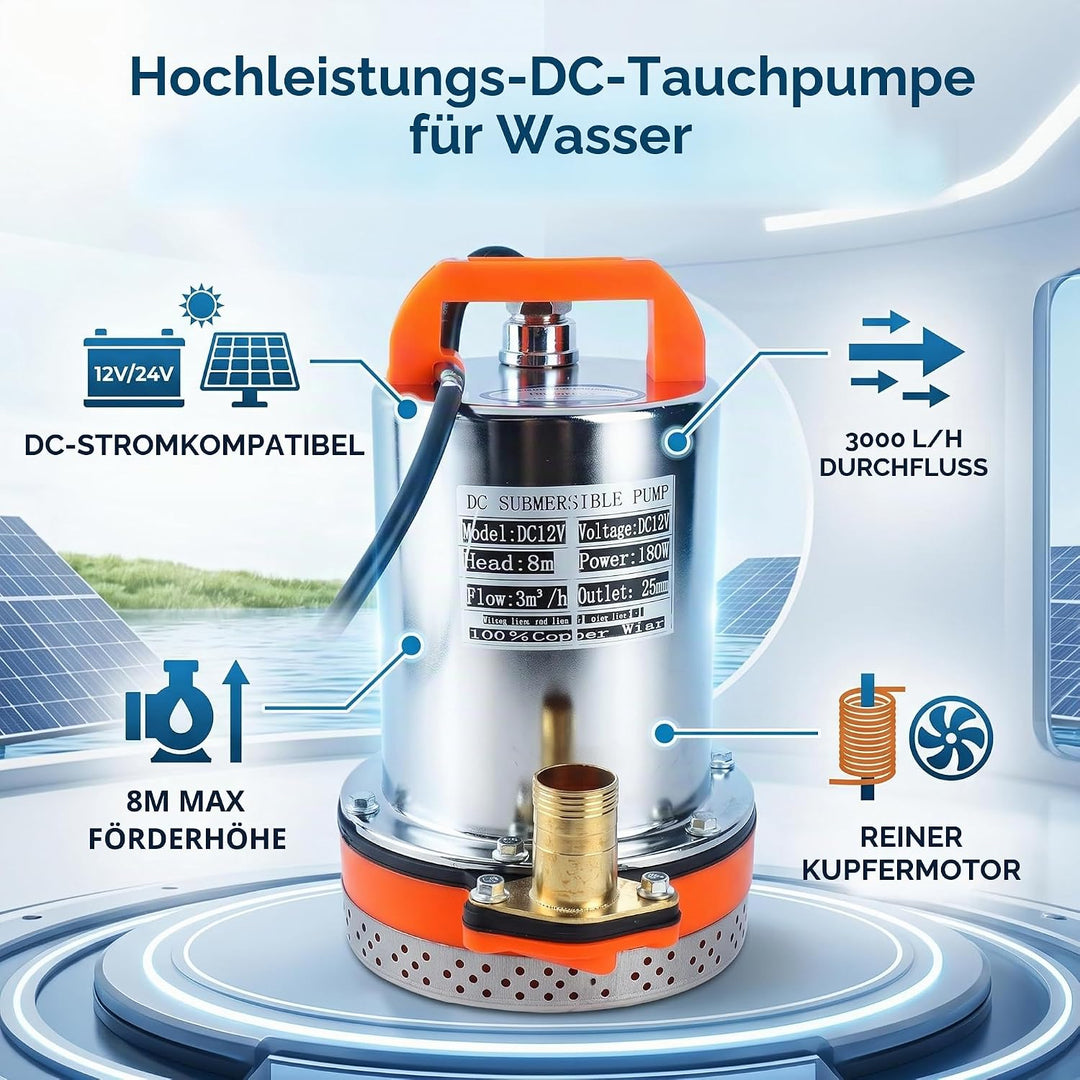 DC 12 V Tauchpumpe, Solar-Wasserpumpe, Kleine Batterie, Solar-Tauchwasserpumpe, Ideal für Bewässerun