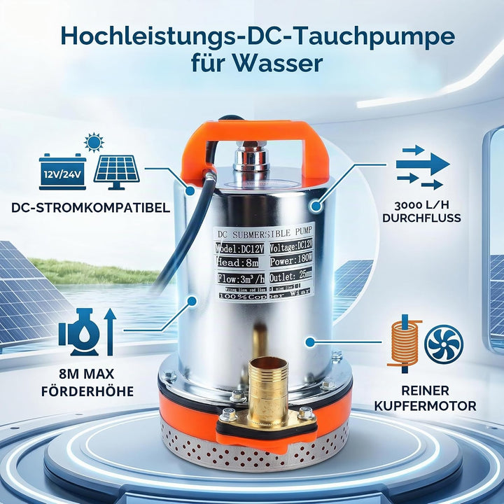 DC 12 V Tauchpumpe, Solar-Wasserpumpe, Kleine Batterie, Solar-Tauchwasserpumpe, Ideal für Bewässerun