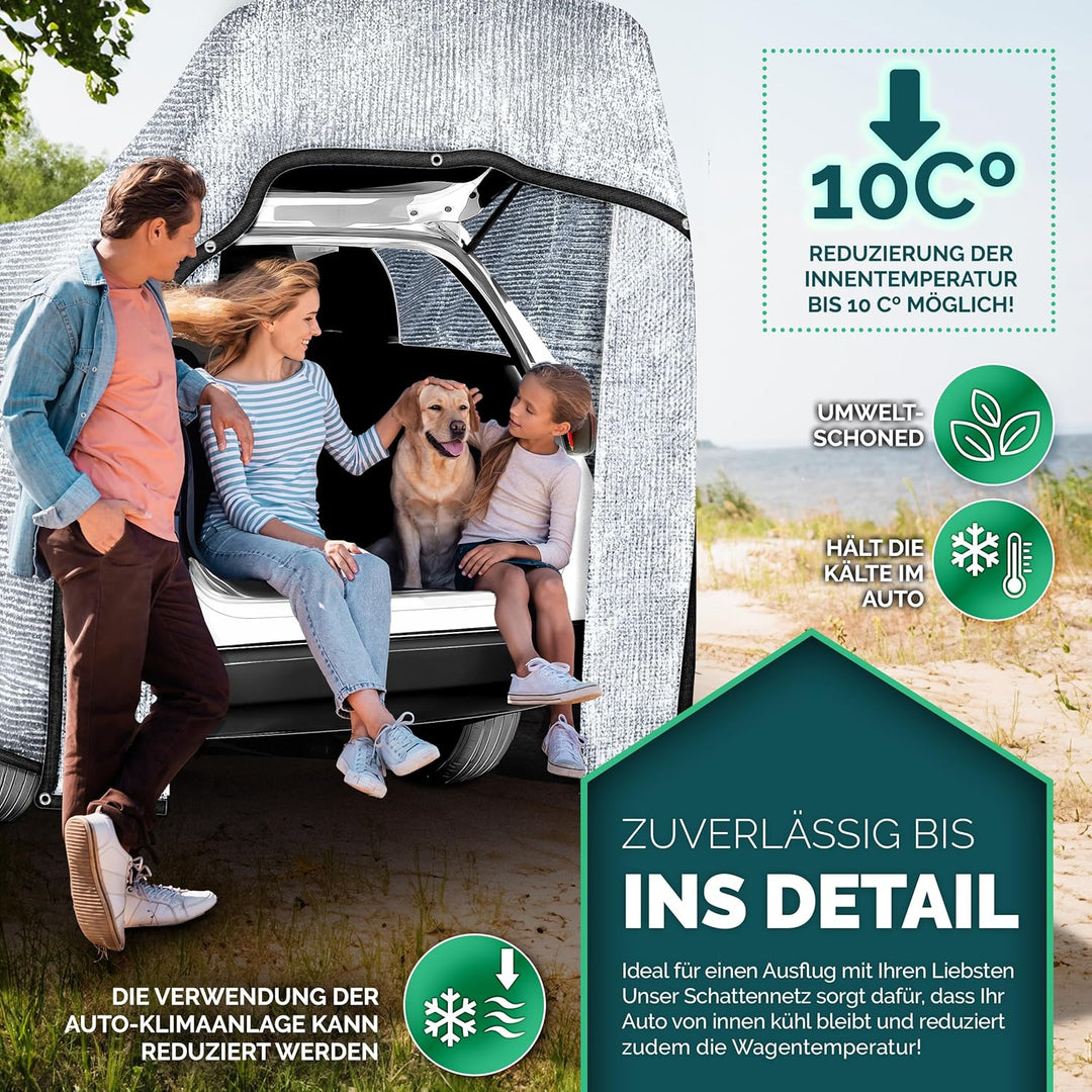 Schattennetz Auto 4x6 m | Alunetz Hund mit Ösen 80% UV | Alu Sonnenschutz für Camping & Urlaub | Son