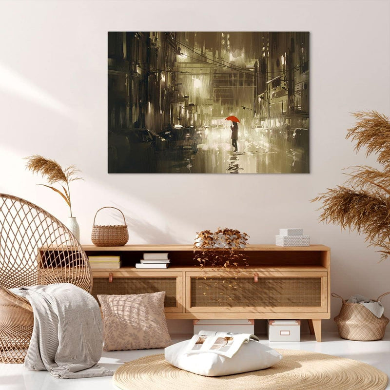 Bilder auf Leinwand 100x70cm Leinwandbild Illustration Katastrophe Städtische Strasse Regen Gross Wa