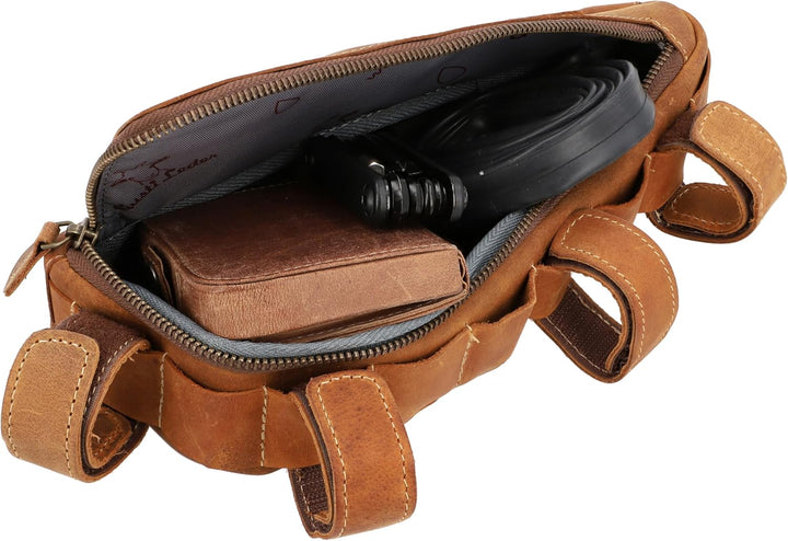 Gusti Fahrradtasche Leder - Rahmentasche Maurice G. Ledertasche für Werkzeug Vintage Look Braun Fahr