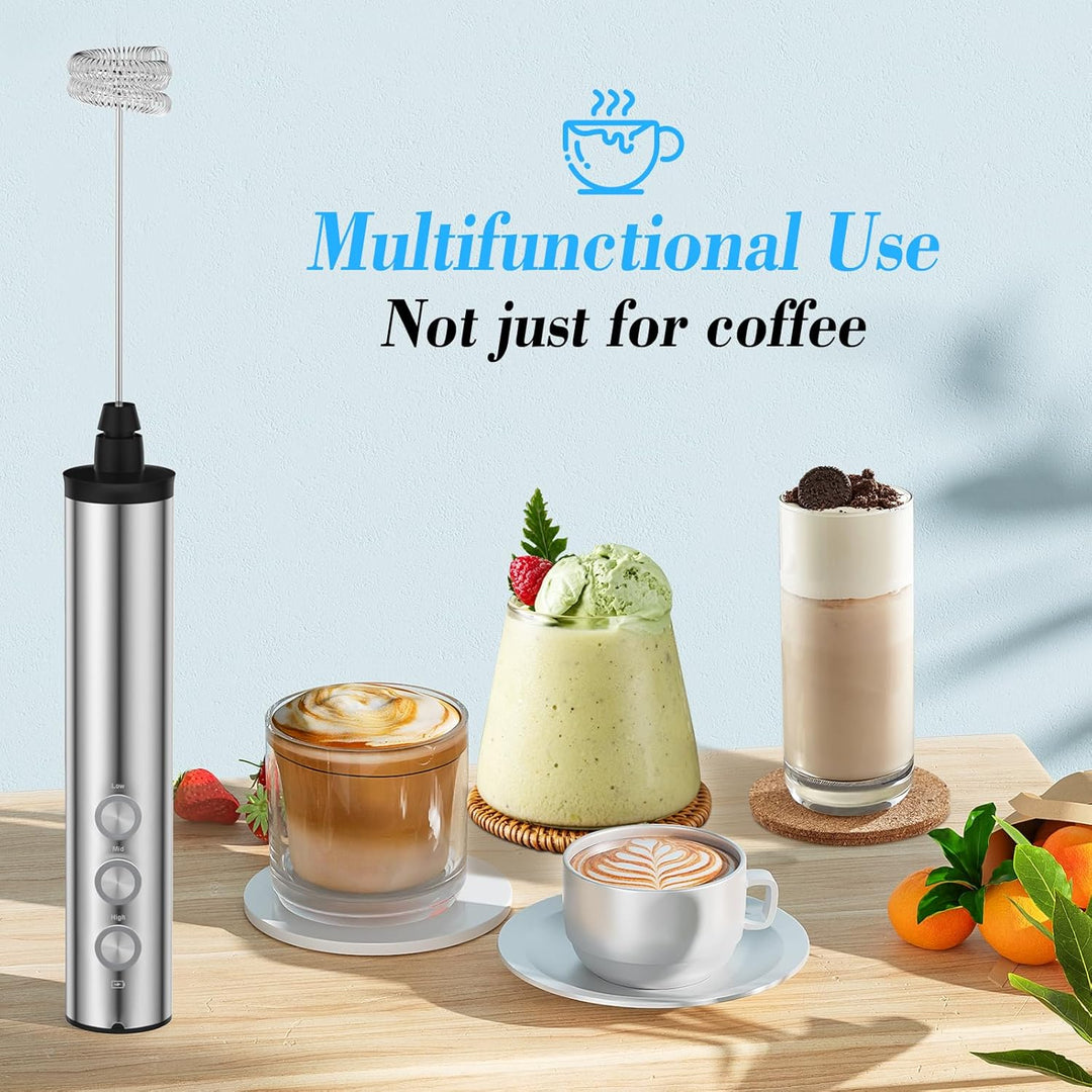 MOSUO Elektrischer Milchaufschäumer, USB Aufladbar Milchaufschäumer Stab mit Doppel-Schneebesen, 3-G