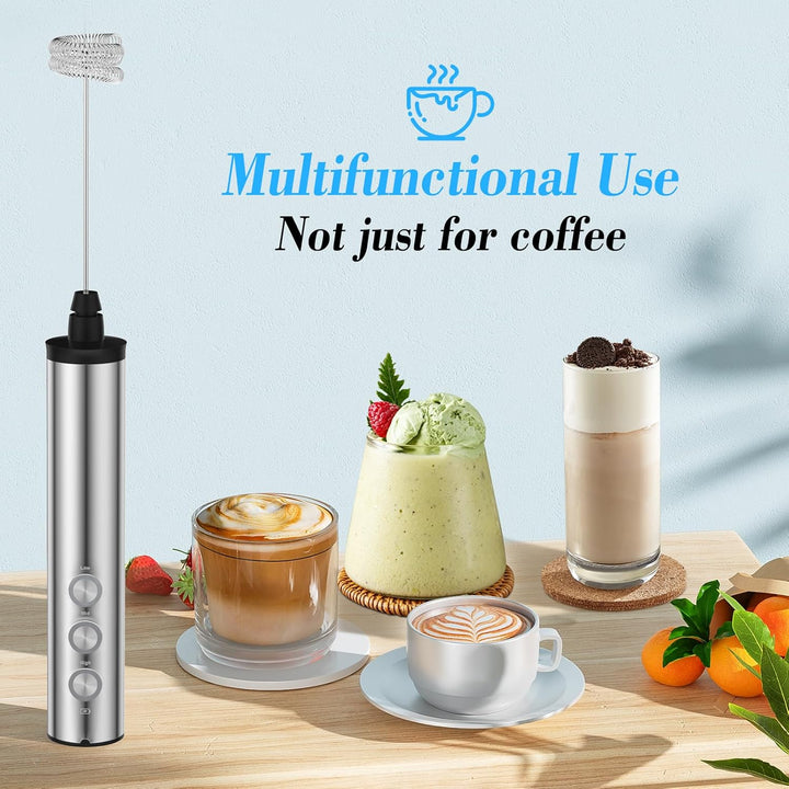 MOSUO Elektrischer Milchaufschäumer, USB Aufladbar Milchaufschäumer Stab mit Doppel-Schneebesen, 3-G
