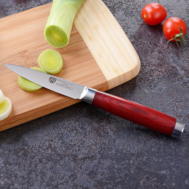 GRÄWE Damaszener Gemüsemesser, 10 cm Klinge, scharf, mit Holzgriff, Damast Küchenmesser in Geschenkb