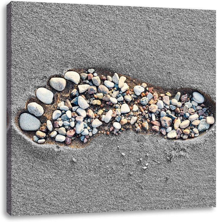 Pixxprint Fussabdruck im Sand als Leinwandbild/Grösse: 70x70 cm/Wandbild/Kunstdruck/fertig bespannt,