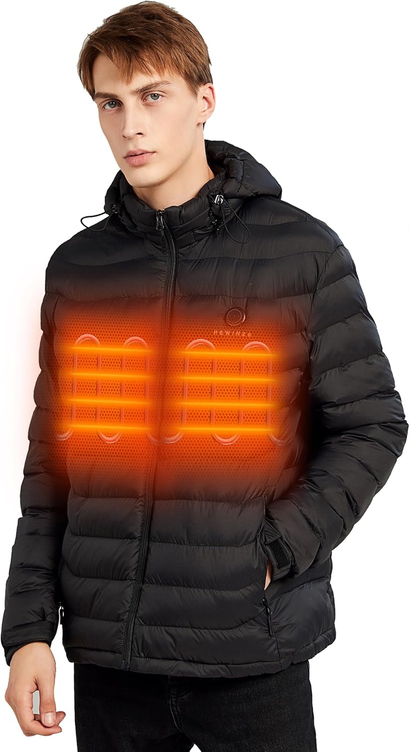 HEWINZE Beheizbare Jacke Damen Herren mit kapuze,Warme Pufferjacke Damen Herren mit akku,Winterjacke