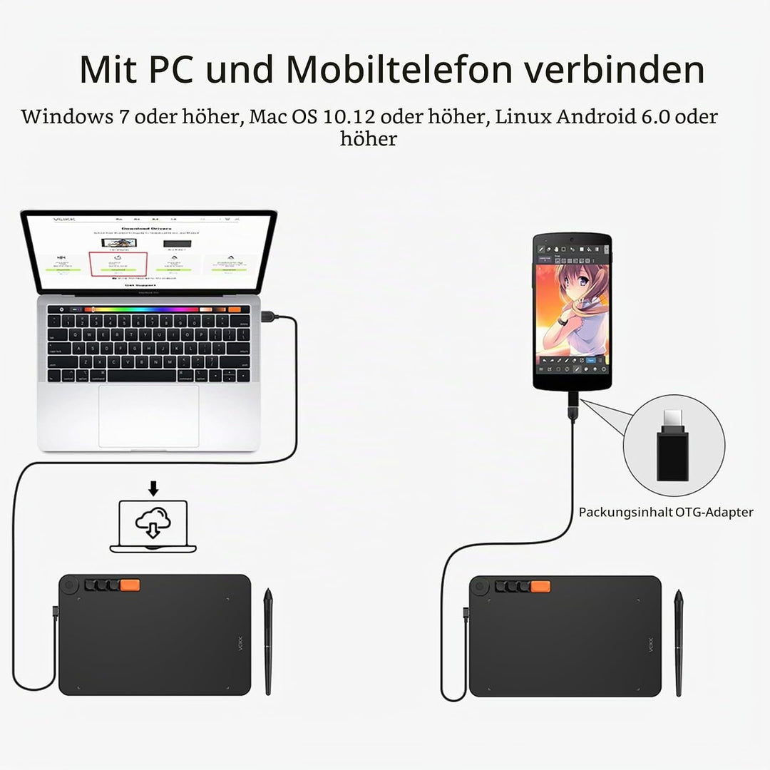 Grafiktablett VEIKK Voila L 10x6 Zoll Zeichentablett mit Drucksensitivem Stift,4 Anpassen Mechanisch