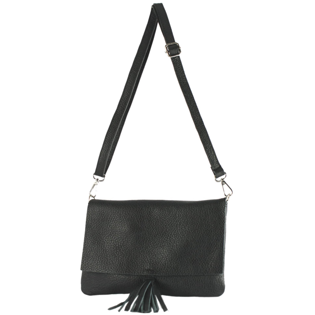 modamoda de - T242 - ital. Leder Clutch Umhängetasche Small Schwarz, Schwarz
