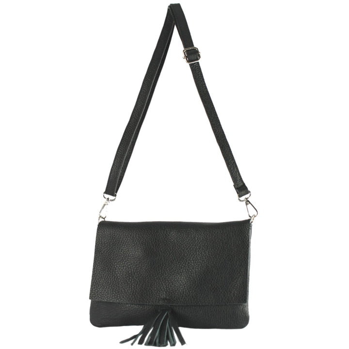 modamoda de - T242 - ital. Leder Clutch Umhängetasche Small Schwarz, Schwarz