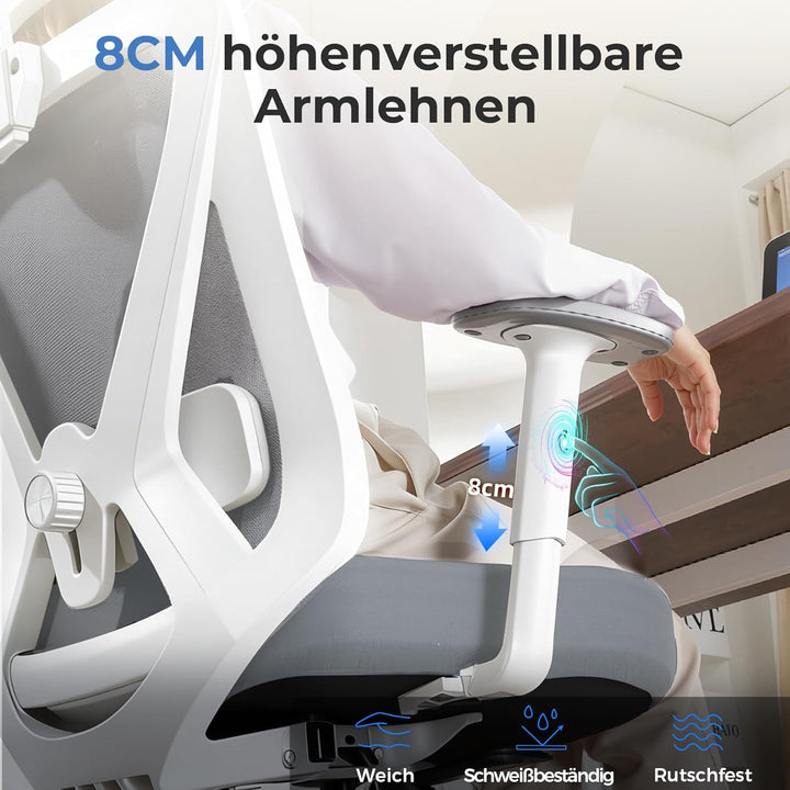 GTPLAYER Bürostuhl Ergonomisch [TESTSIEGER], Schreibtischstuhl mit 3D-Lendenwirbelstütze, Verstellba