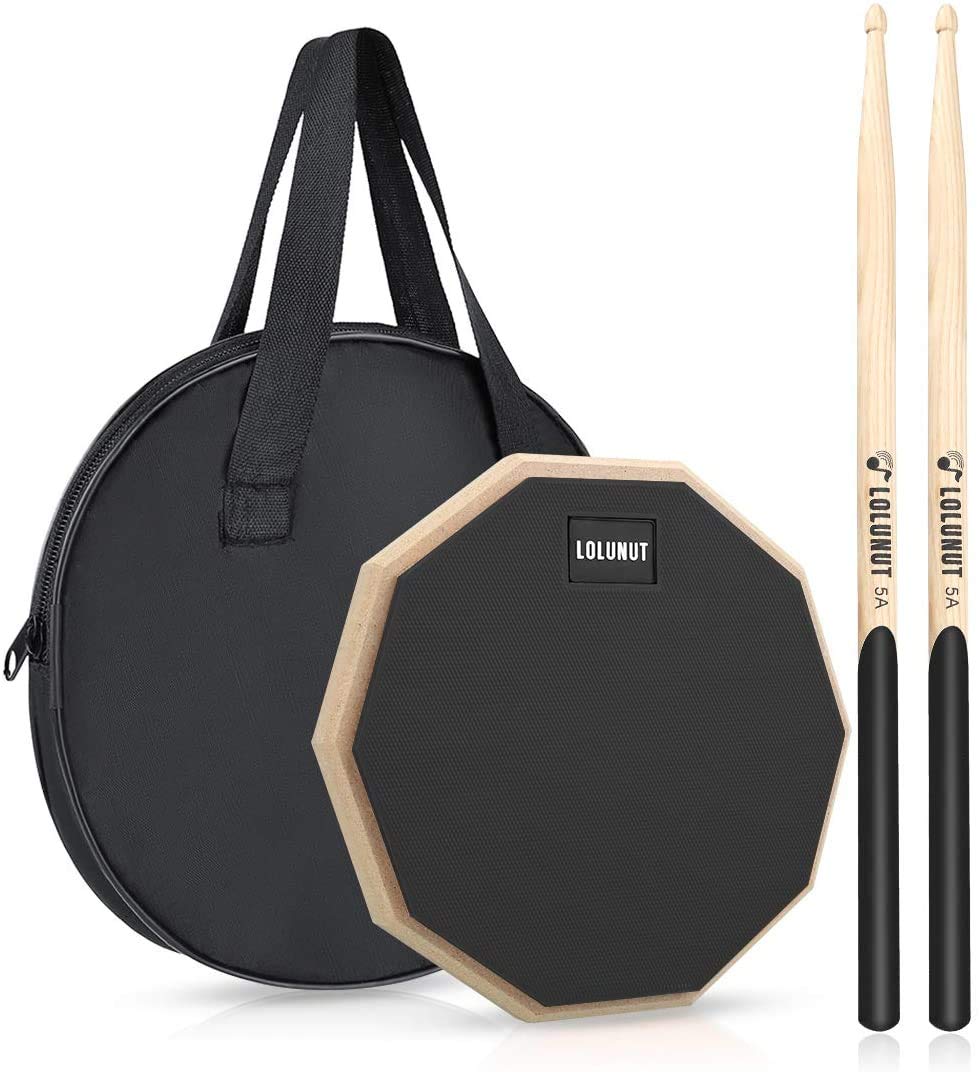 Dumb Drum Practice Pad, 2-seitig leises Übungspad, weicher Gummi, Holzsockel, mit Massivholz-Drumsti