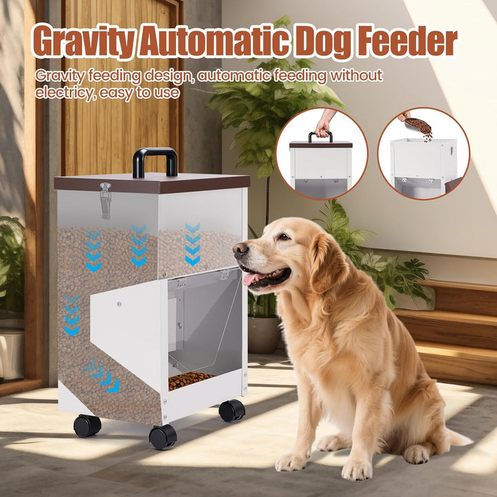 30lb Automatischer Hundefütterer mit Rad Edelstahl Grosse Rasse Hundefutter Dispener Hängender Futte