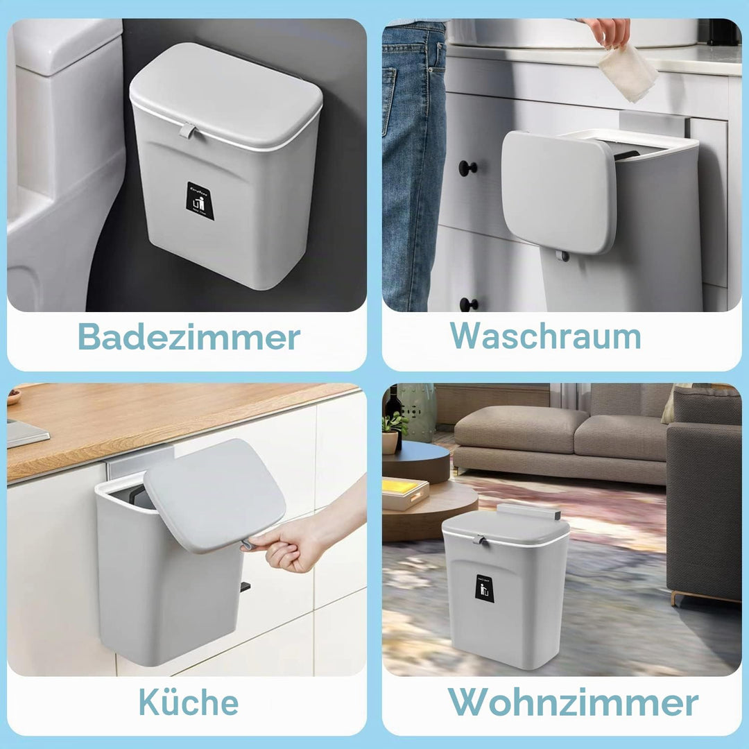 Komposteimer für Küche, 9L Hängender Mülleimer mit Deckel, Küchenabfalleimer, Mülleimer für Küche un