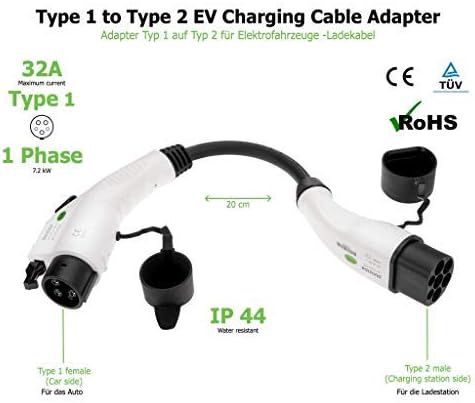 Adapter für Elektrofahrzeug Ladekabel - Typ 2 IEC 62196 auf Typ 1 SAE J1772 EV + Ladegerätadapter -