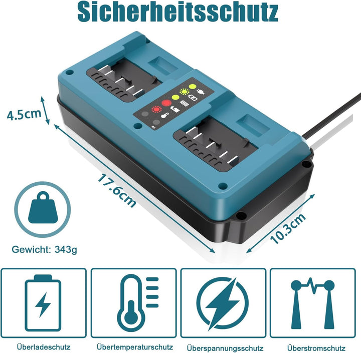 KUNLUN Ladegerät für Bosch Professional 18V-Akku, Daul Port Ersatzladegerät mit LED-Anzeige für Bosc