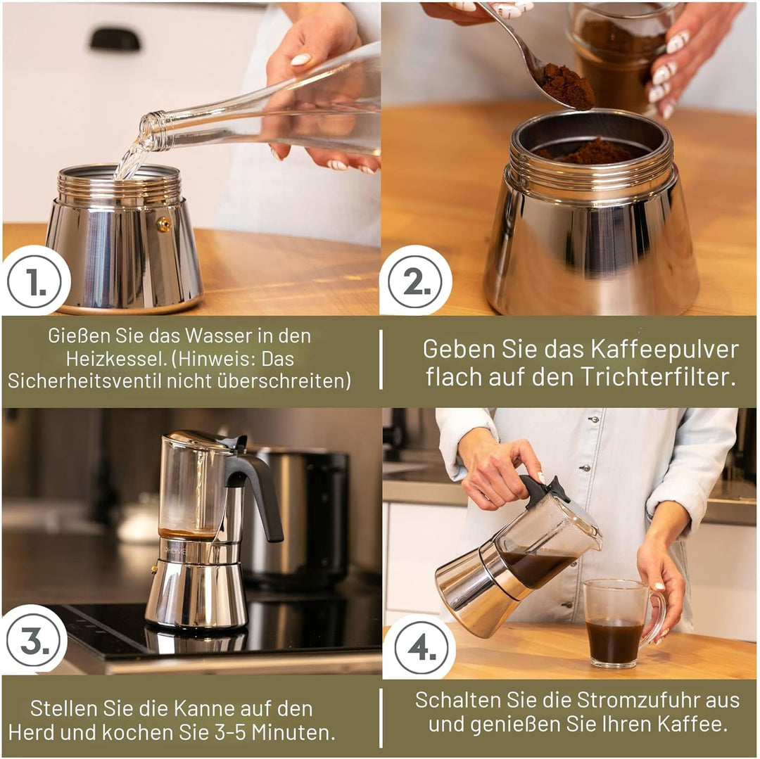 Espressokocher Klassisch italienische Perkolator-Mokakanne 360 ml - luxuriöses Kristallglas und rost