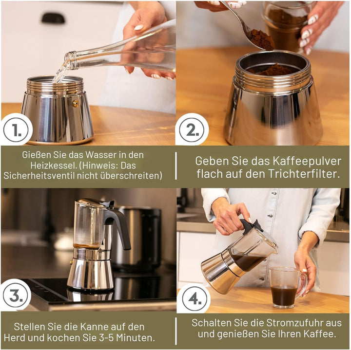Espressokocher Klassisch italienische Perkolator-Mokakanne 360 ml - luxuriöses Kristallglas und rost