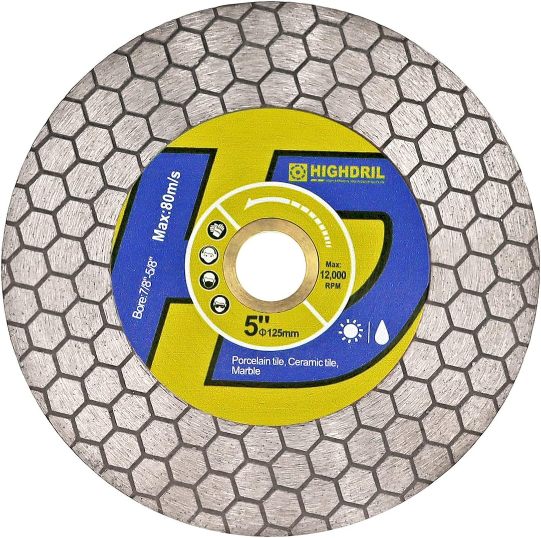 HIGHDRIL Diamant-Fliesensägeblatt – 125 mm Trenn- und Schleifscheibe für Porzellanfliesen, Granit, M